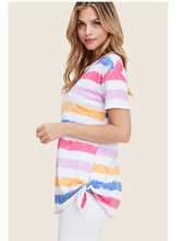 KEYHOLE V-NECK STRIPED TOP