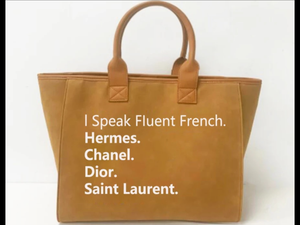 Speak French Tote - Camel, Grey, Black
