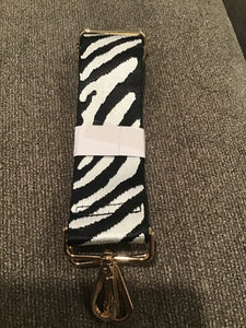 2" ADJUSTABLE ANIMAL PRINT BAG STRAP- BLACK/WHITE ZEBRA- Gold Hardware