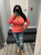 POL V-neck Buttondown Long sleeve top - Beige or Watermelon Pink