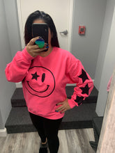 Black Glitter Happy Star Sleeve Sweatshirt - Black, Neon Pink or Light Pink