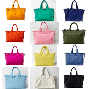Solid Large Canvas Fringe Tote - Assorted Colors