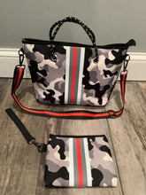 Grey/White/Black Camo with Red Stripe Mini cross shoulder neoprene bag