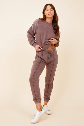 Vintage Havana Hot Fudge w/ Expresso Stitching Solid Reverse Burnout Crewneck