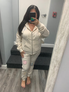 VINTAGE HAVANA COCONUT WHITE W/ PATCHES ZIP UP HOODIE