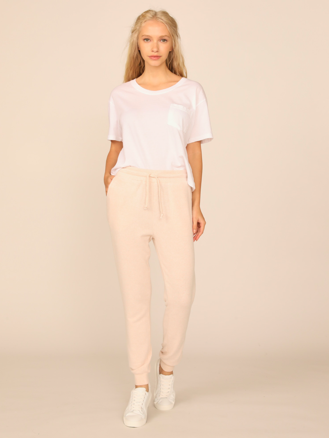 Ocean Drive Brushed Hacci Front Tie Jogger - Heather Pink or Heather Sky Blue