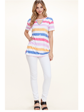 KEYHOLE V-NECK STRIPED TOP