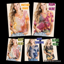 TIE DYE THERMAL WAFFLE V NECK TOP WITH STRAPPED - ASSORTED COLORS