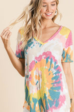 CIRCULAR TIE DYE PRINT V NECK TOP - LAVENDER/BLUE or YELLOW/ORANGE