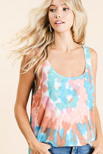 SLEEVELESS TIE DYE PRINT TERRY DEEP U-NECK TOP - ASSORTED COLORS