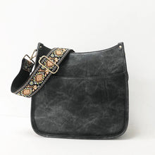 Vegan Leather Messenger Bag w/ Multi Abstract Strap - Grey or Gold