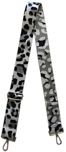 ADJUSTABLE ANIMAL PRINT BAG STRAP- SILVER/BLACK/GREY GROUND LEOPARD