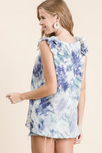 TIE DYE THERMAL WAFFLE V NECK TOP WITH RUFFLE APPLIQUE AT SHOULDER - ASSORTED COLORS