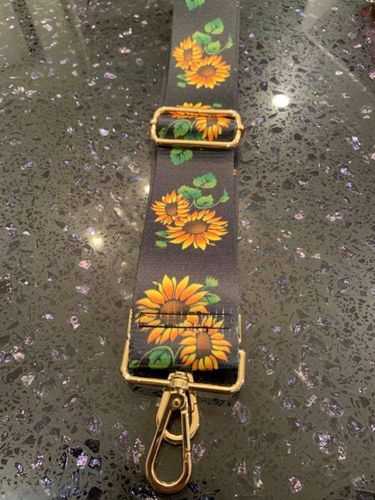 Black Daisy Adjustable bag strap with Gold hardware - 5cm