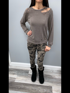 TERRY PULL OVER WITH LASER CUT DETAIL - CHARCOAL or MOCHA
