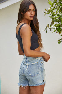 High Quality Seamless Square Neck Wide Shoulder Button Down Crop Tank - Assorted Colors