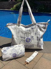 Bling Hamsa Tiedye Canvas Tote Bag, Pouch & Strap Set - Blue or Grey