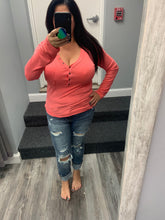 POL V-neck Buttondown Long sleeve top - Beige or Watermelon Pink