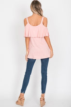 HIGH LOW RUFFLED COLD SHOULDER TOP - NILE BLUE