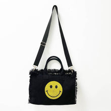 Bling Smiley 😊 Face Small Fringe Canvas Tote With Solid Strap