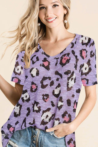 LEOPARD HACCI DEEP U-NECK TOP - LAVENDER 💜