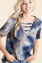 TIE DYE THERMAL WAFFLE V NECK TOP WITH STRAPPED - ASSORTED COLORS