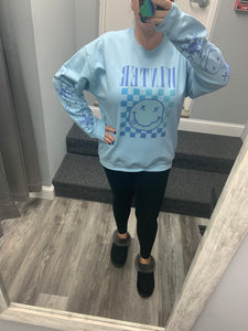 Winter Checkered Happy Sweatshirt W Sleeve Details