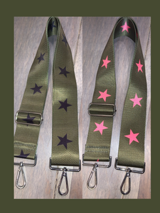 Olive Star 2” Adjustable Handbag Strap - Black or Neon Pink Stars