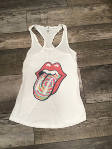 Red lips tie-dye tongue tank.