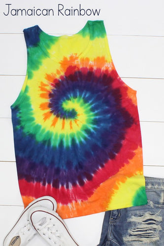 Blank Tie Dye Tank - Jamaican Rainbow ❤️💚💛