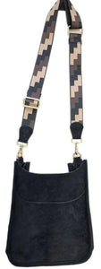 AHDORNED MINI FAUX SUEDE MESSENGER W/1.5" PRINTED ADJUSTABLE WEB STRAP - ASSORTED COLORS