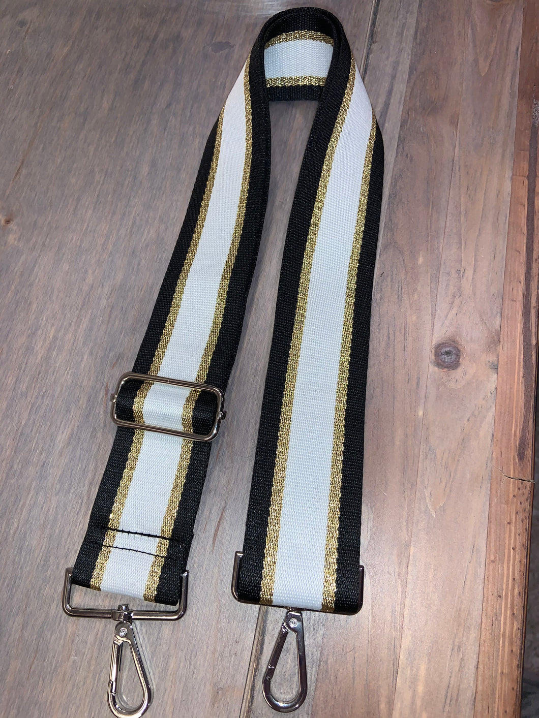 White/Black/Metallic Gold Stripe 2” Adjustable Handbag Strap