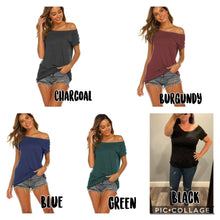 Short sleeve solid top - Black, Green, Burgundy, Charcoal or Blue