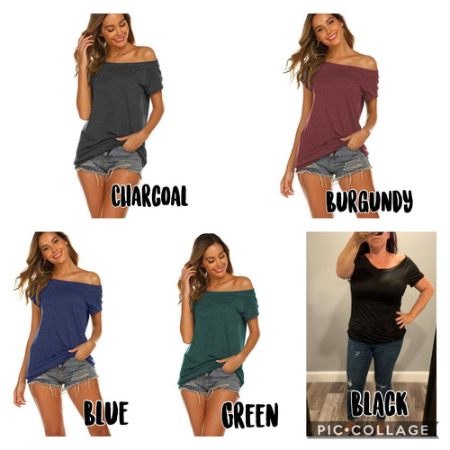 Short sleeve solid top - Black, Green, Burgundy, Charcoal or Blue