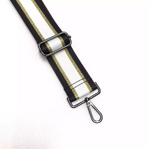 White/Black/Metallic Gold Stripe 2” Adjustable Handbag Strap