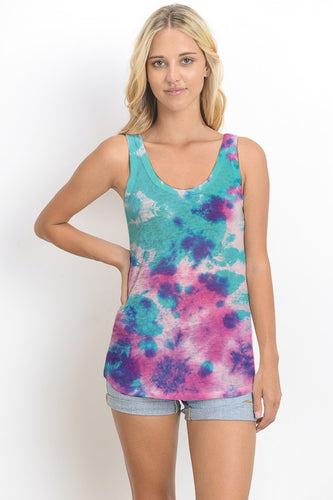 TIEDYE JUNIOR TANK TOP W PRINT - AQUA MIX