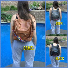 Solid Vegan Leather Convertible Backpack - Black, Camel or Grey