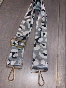 ADJUSTABLE ANIMAL PRINT BAG STRAP- SILVER/BLACK/GREY GROUND LEOPARD