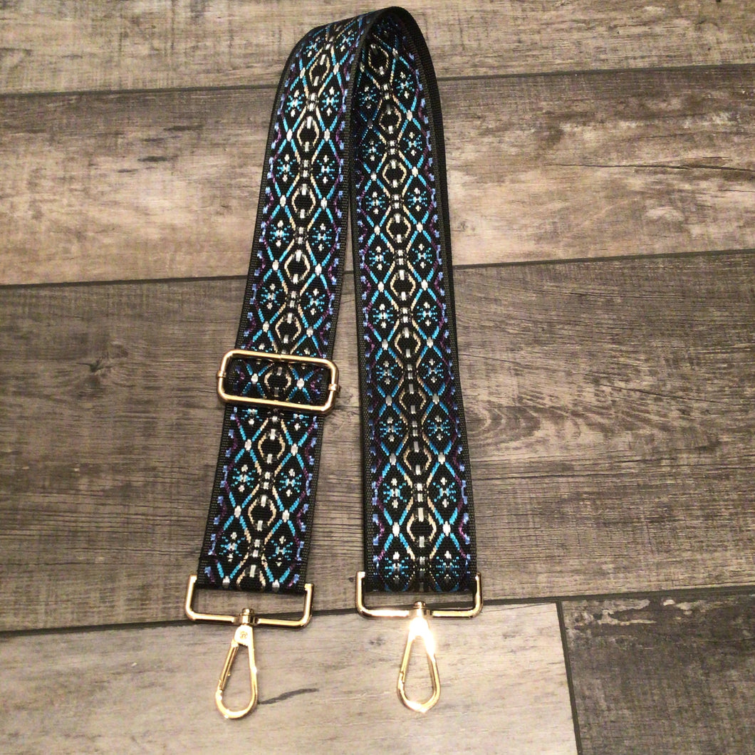 Abstract Adjustable Print Bag Strap - Silver or Gold Hardware