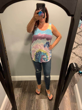 SLEEVELESS TIE DYE PRINT TERRY DEEP U-NECK TOP - ASSORTED COLORS
