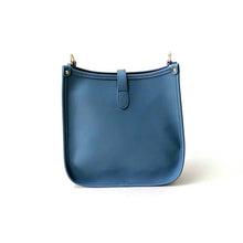 Light Blue Vegan Leather Messenger Bag with Multi Stripe Strap