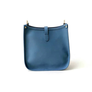 Light Blue Vegan Leather Messenger Bag with Multi Stripe Strap