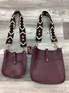 Merlot Mini Distressed Vegan Leather Messenger Bag w/ Adjustable Abstract Strap