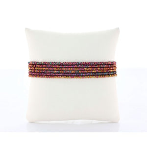 Six strand faceted metallic ab finish crystal beaded adjustable bracelet.