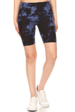Plus Tie dye printed, high waisted, biker shorts - Navy/Blue