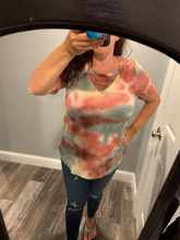 TIE DYE THERMAL WAFFLE V NECK TOP WITH STRAPPED - ASSORTED COLORS