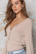 POL V-neck Buttondown Long sleeve top - Beige or Watermelon Pink