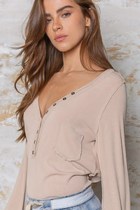 POL V-neck Buttondown Long sleeve top - Beige or Watermelon Pink