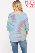 Plus size tie dye v neck knit short sleeve top - Denim or Mauve