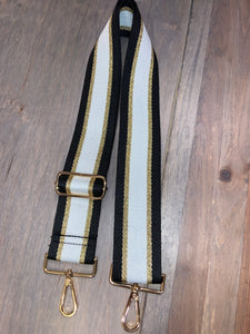 White/Black/Metallic Gold Stripe 2” Adjustable Handbag Strap